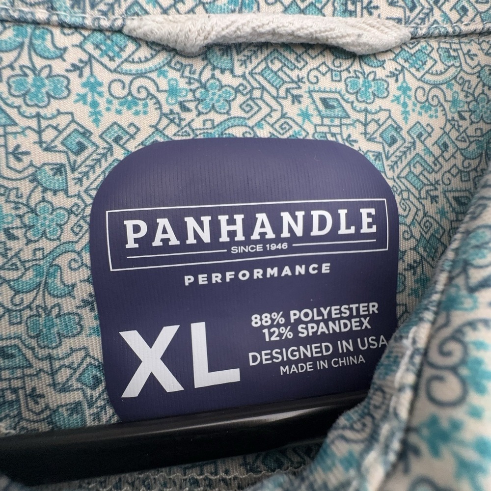 Panhandle Pearl Snap Polo Golf XL Turquoise Southwestern Tile Aztec Print Shirt - Picture 6 of 9
